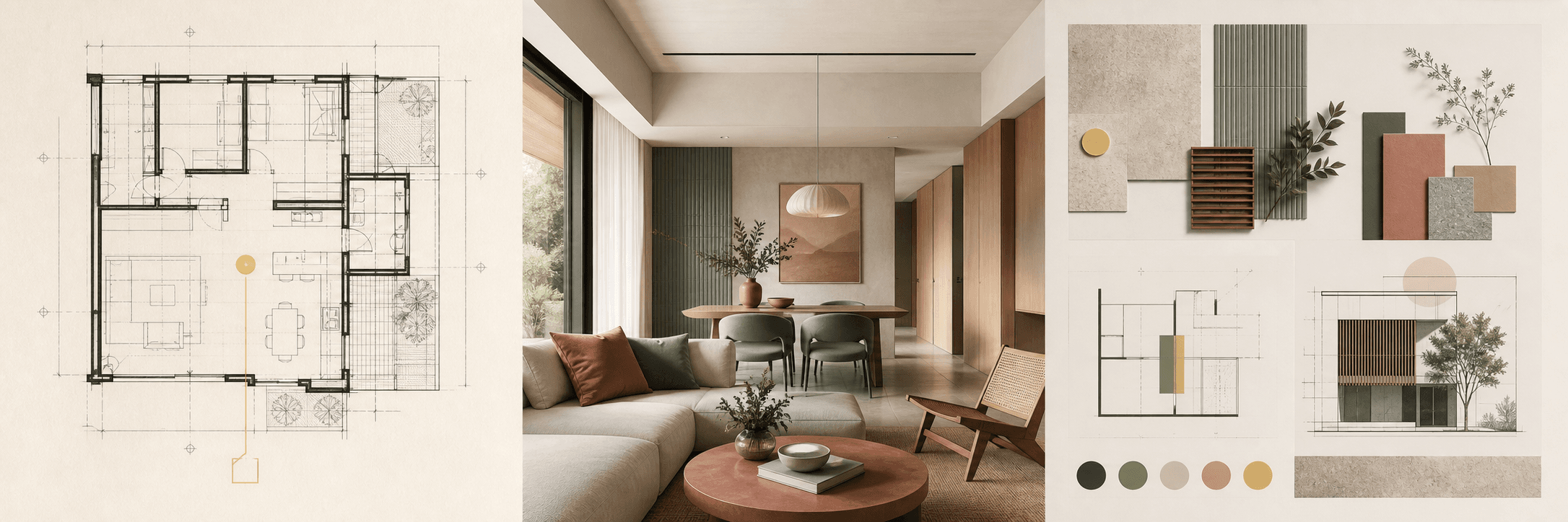 Technical drawing, interior visualisation, and architectural presentation board